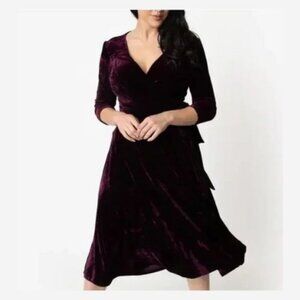 Unique Vintage 1940s Style Purple Velvet Wrap Dress SEE original photos